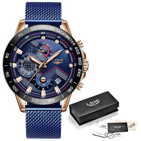 Image of 2019 LIGE New Blue Fashion Business Clock Mens Watches Top Brand Luxury All Steel Waterproof Quartz Gold Watch Relogio Masculino
