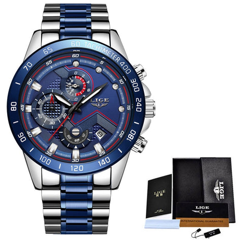 Image of 2019 LIGE New Blue Fashion Business Clock Mens Watches Top Brand Luxury All Steel Waterproof Quartz Gold Watch Relogio Masculino