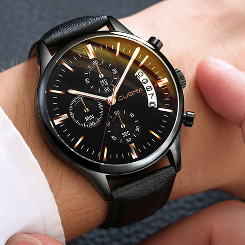 Image of 2019 relogio masculino watches men fashion Sport box stainless steel leather band watch Quartz business wristwatch reloj hombre