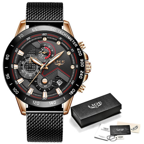 Image of 2019 New LIGE Blue Casual Mesh Belt Fashion Quartz Gold Watch Mens Watches Top Brand Luxury Waterproof Clock Relogio Masculino