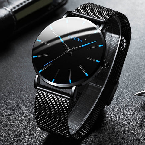 Image of 2020 Minimalist Men's Fashion Ultra Thin Watches Simple Men Business Stainless Steel Mesh Belt Quartz Watch Relogio Masculino