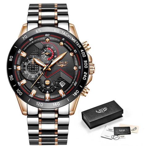 Image of 2019 LIGE New Blue Fashion Business Clock Mens Watches Top Brand Luxury All Steel Waterproof Quartz Gold Watch Relogio Masculino