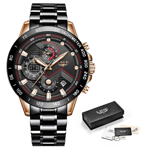 Image of 2019 LIGE New Blue Fashion Business Clock Mens Watches Top Brand Luxury All Steel Waterproof Quartz Gold Watch Relogio Masculino