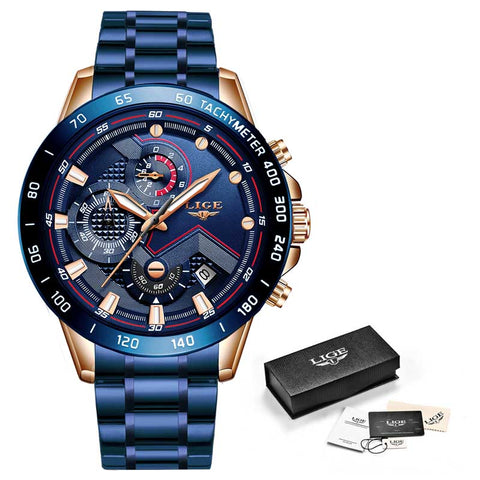 Image of 2019 LIGE New Blue Fashion Business Clock Mens Watches Top Brand Luxury All Steel Waterproof Quartz Gold Watch Relogio Masculino