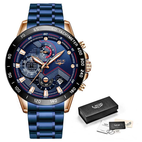 Image of 2019 LIGE New Blue Fashion Business Clock Mens Watches Top Brand Luxury All Steel Waterproof Quartz Gold Watch Relogio Masculino