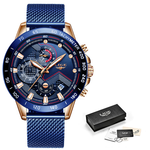 Image of 2019 LIGE New Blue Fashion Business Clock Mens Watches Top Brand Luxury All Steel Waterproof Quartz Gold Watch Relogio Masculino